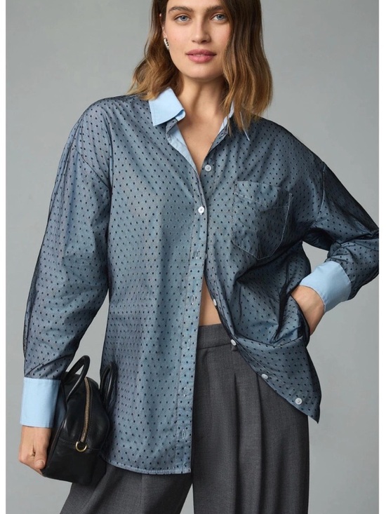 Maeve Tops - Anthropologie Maeve Bennet Button Down Shirt Blue Polka Dot Tulle